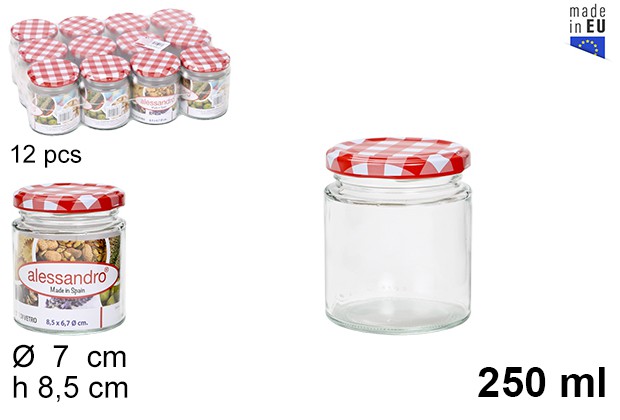 [105792] Pot rond en verre avec couvercle vichy 250 ml