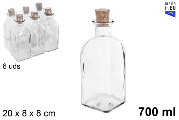 Botella cristal frasca natural tapón corcho 700 ml