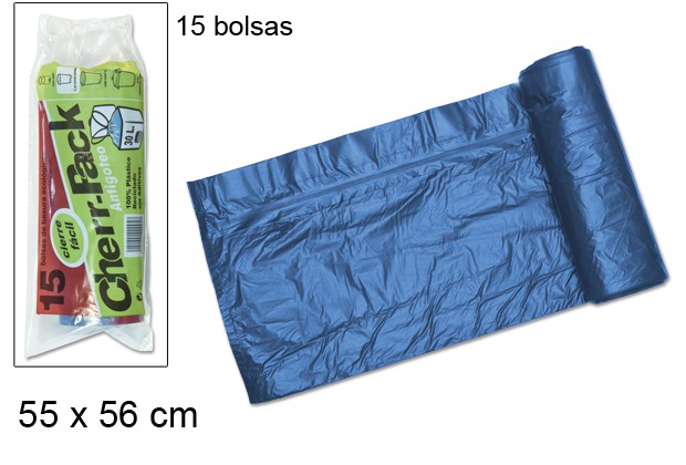 Pack 15 sacos de lixo azuis 55x56 cm