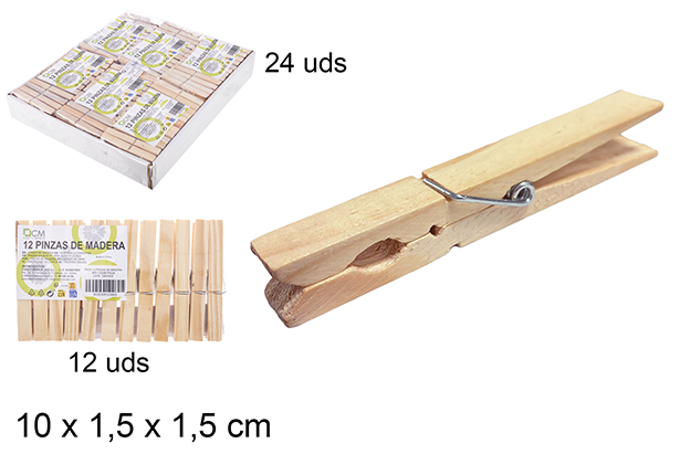 Pack 12 pinzas de madera