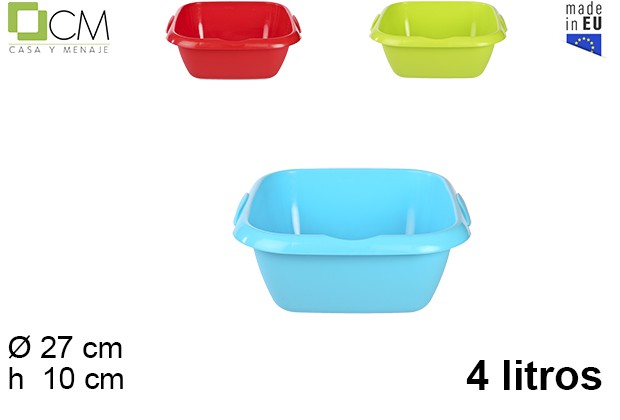 [103104] Squared plastic basin with handle assorted colors 4 l.