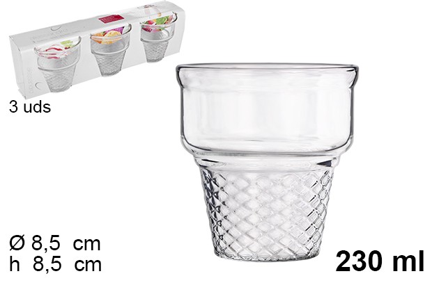 Pack 3 vaso cristal cucurucho 230 ml