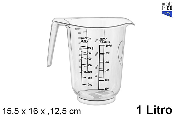 Jarra de plástico medidora transparente 1 l.