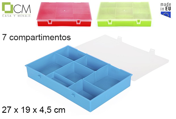 Plastic tool box 7 compartments assorted colors