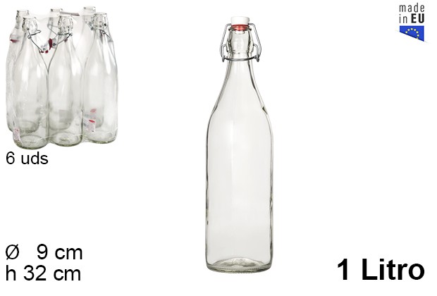 Botella cristal gaseosa tapón hermético 1 l.