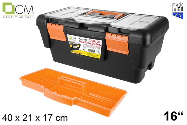 [105696] Plastic box tools with tray 40 cm 16"