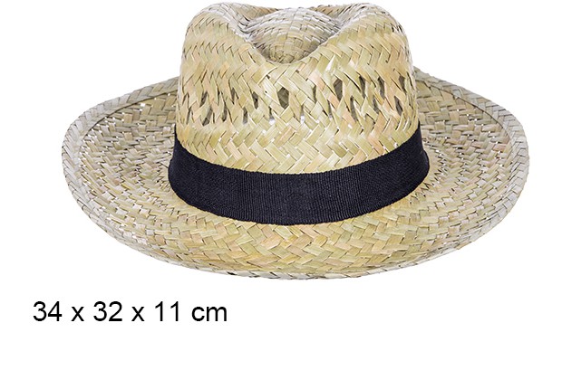 Sombrero maíz hombre con cinta negra 34 cm