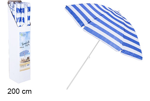 Blue/white striped beach umbrella 200 cm