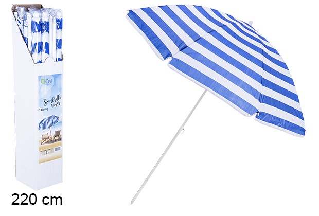 Guarda-sol listrado azul/branco 220 cm