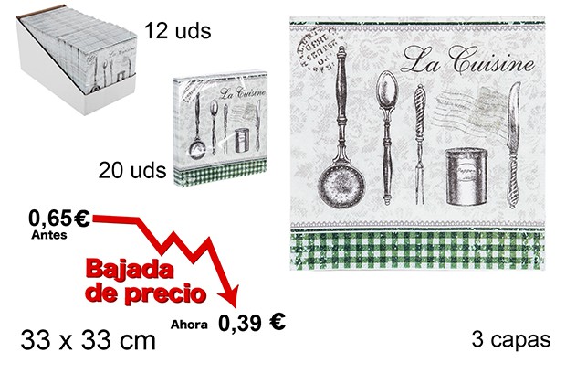 Pack 20 tovaglioli cucina decorati 3 strati 33 cm