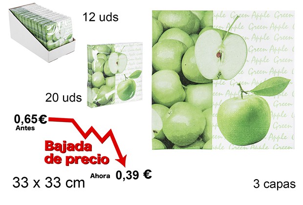 20 guardanapos de papel decorados com maçâs 3 camadas 33cm