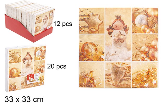Pack 20 servilletas decoradas estrella 3 capas 33 cm