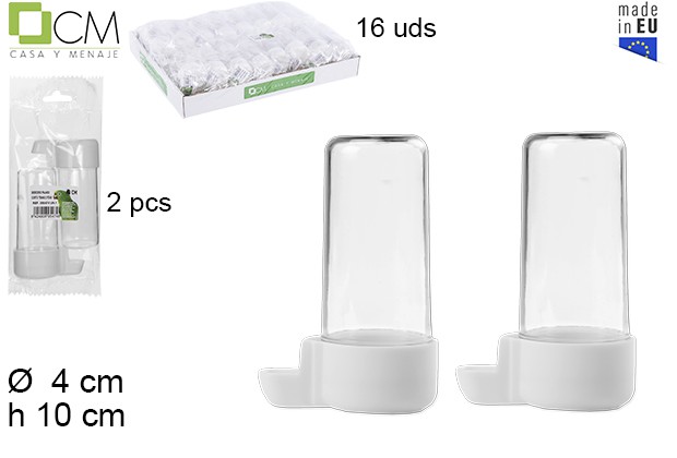 Pack 2 bebederos pájaro corto transparente