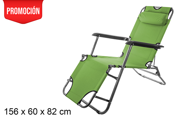 [105982] Green Oxford folding beach chair 156x60 cm