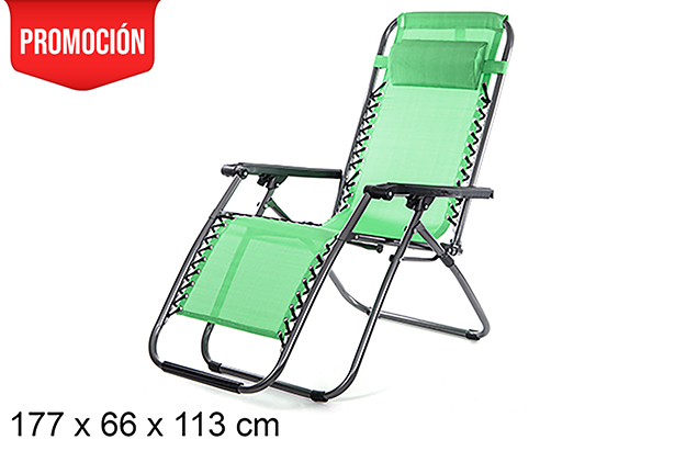 [105991] Textilene folding beach chair green color 177x66 cm