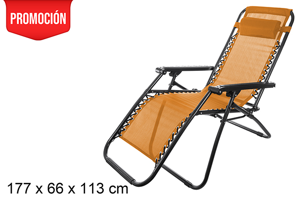 Silla playa plegable Textilene color naranja 177x66 cm