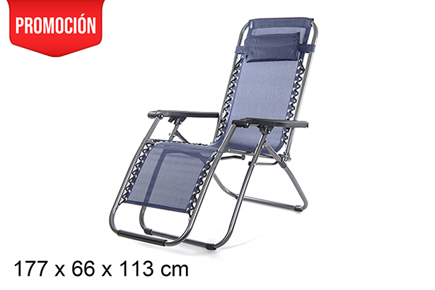 Chaise de plage pliante Textilene coloris bleu 177x66 cm