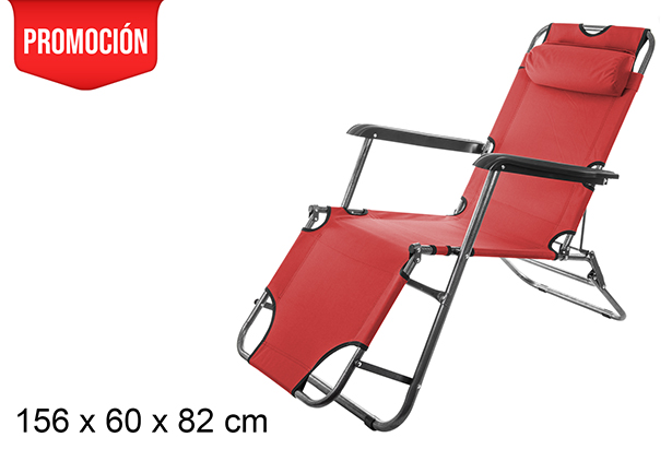 [106121] Red Oxford folding beach chair 156x60 cm