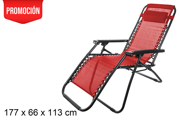 Textilene folding beach chair red color 177x66 cm
