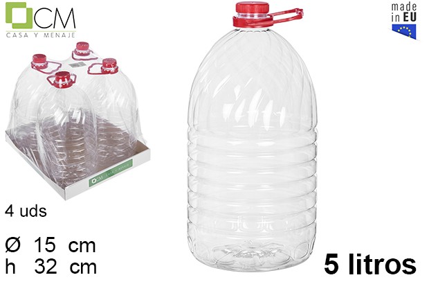 Caraffa plastica PET tonda con manico 5 l.