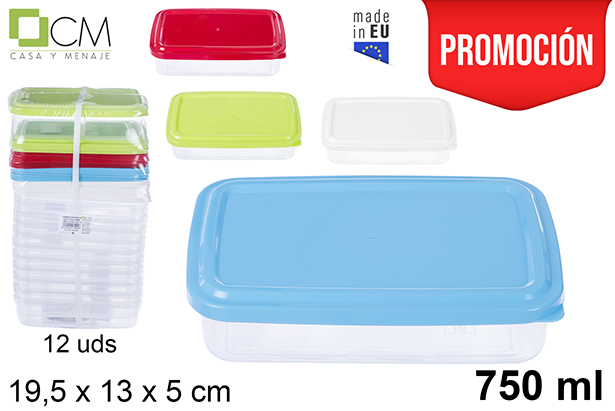 Lancheira retangular com tampa colorida 750 ml
