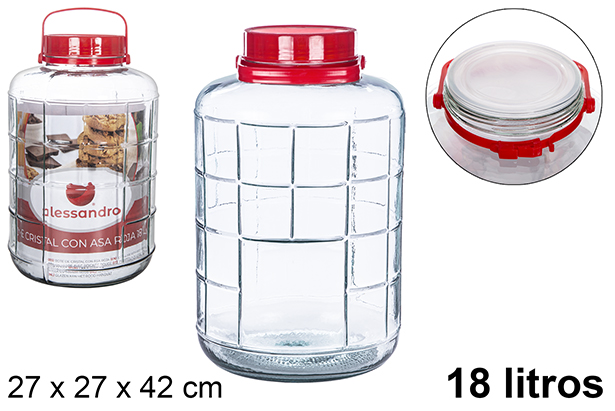[100019] Barattolo in vetro con manico rosso 18 l.