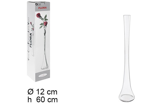 Florero cristal lungo natural base redonda 60 cm