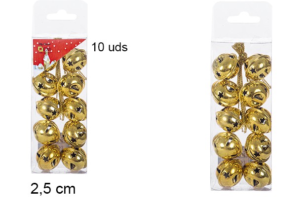 Pack 10 sinos dourados brilhantes 2,5 cm