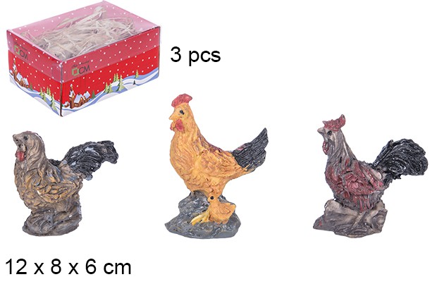 Pack 3 resin hens with PVC box lid