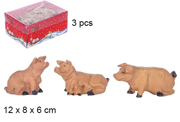 Pack 3 cerditos resina caja tapa PVC
