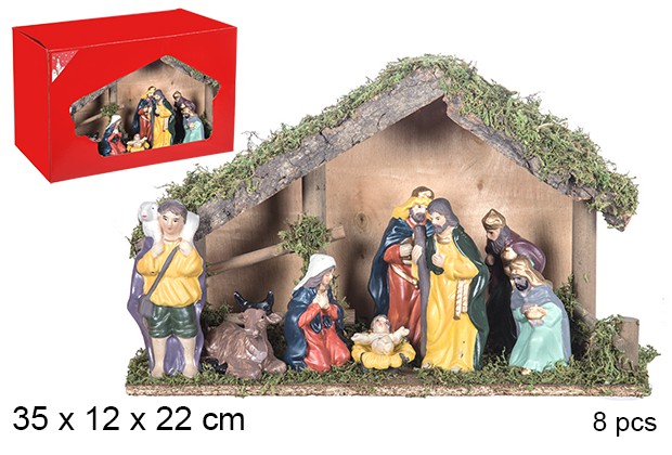 Nascita presepe in legno 8 pezzi 35x12x22 cm