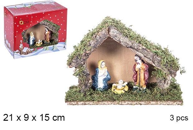 Nacimiento 3 piezas pesebre madera 21x9 cm
