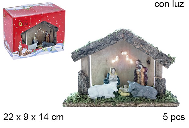 Nascimento 5 peças manjedoura de madeira com luz LED
