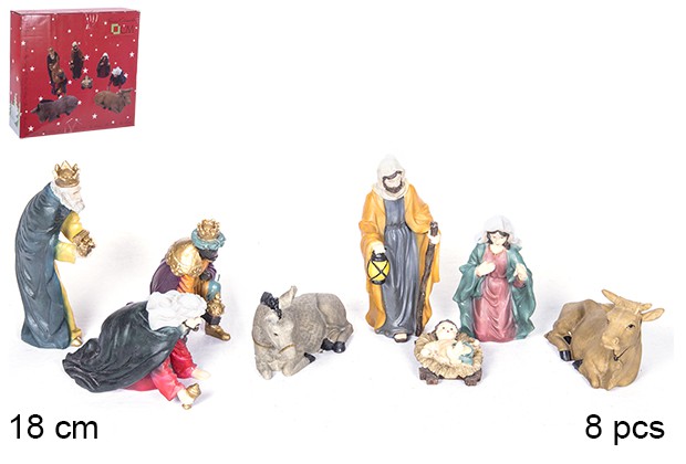 Pack 8 peças Natividade em resina 18 cm