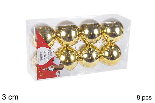 Pack 8 bolas oro brillo 3 cm
