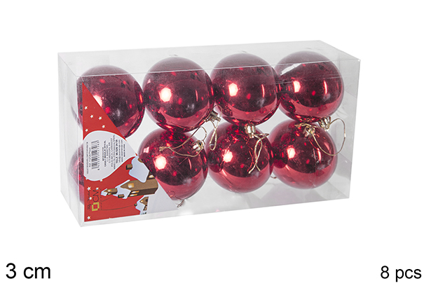 Pack 8 palline rosse lucide 3 cm