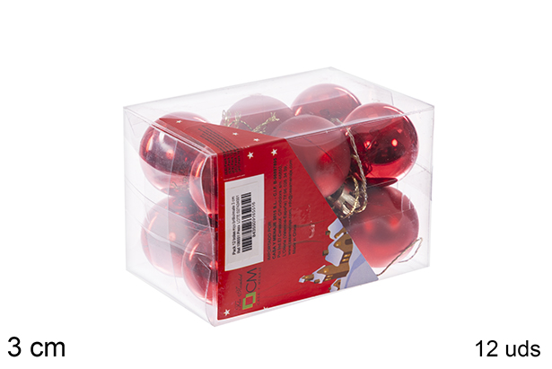 Pack 12 palline rosse lucide/opache 3 cm