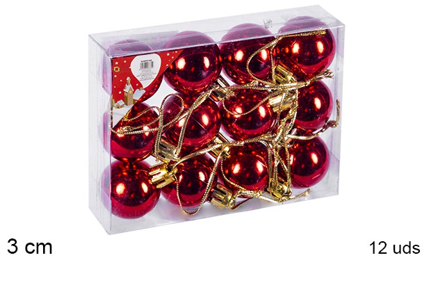 Pack 12 shiny red bauble 3 cm