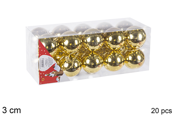 Pack 20 boules dorées brillantes 3 cm