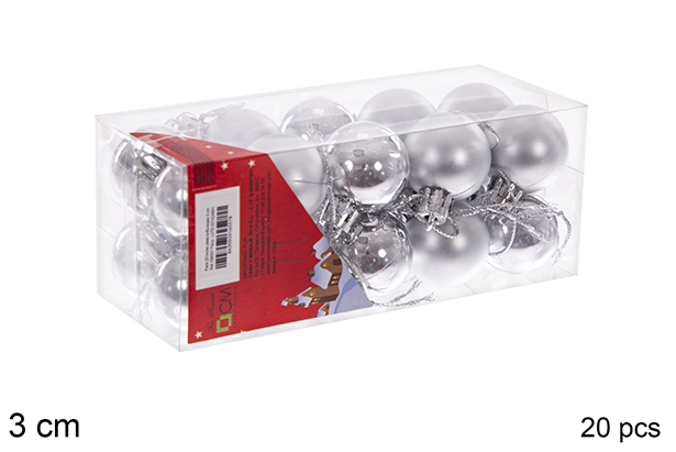 Pack 20 shiny/matte silver bauble 3 cm