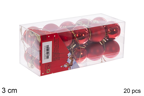 Pack 20 shiny/matte red bauble 3 cm 
