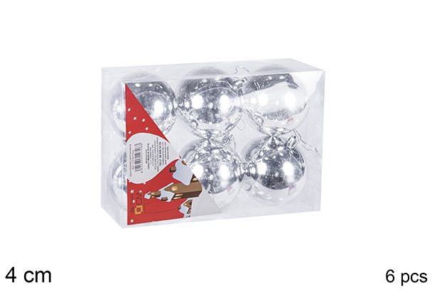 Pack 6 bolas plata brillo 4 cm