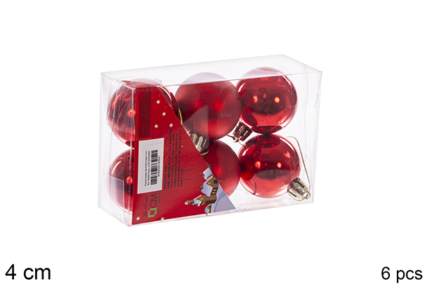 Pack 6 bolas rojo brillo/mate 4 cm