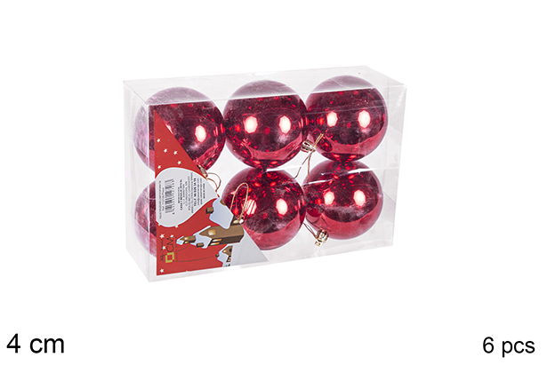 Pack 6 bolas rojo brillo 4 cm