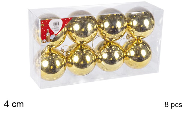 Pack 8 bolas oro brillo 4 cm