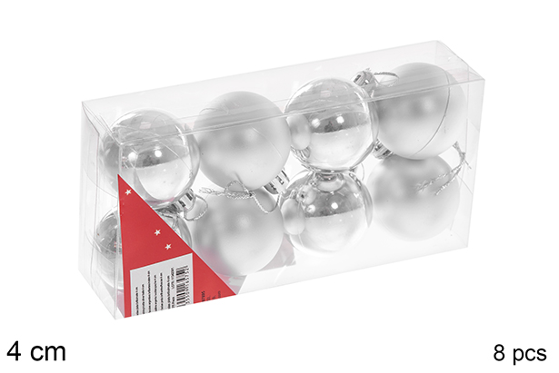 Pack 8 bolas plata brillo/mate 4 cm