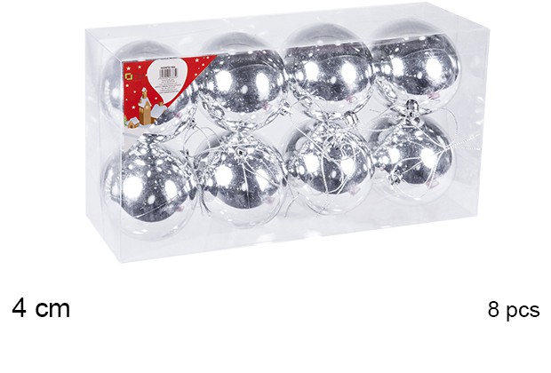 Pack 8 bolas prata brilhantes 4 cm