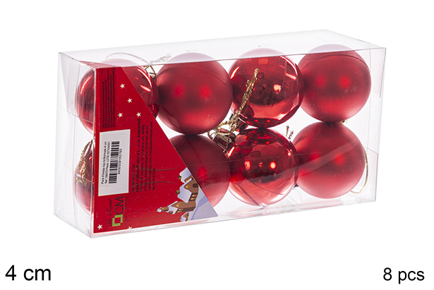 Pack 8 red shiny/matte bauble 4 cm