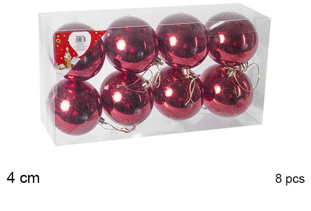 Pack 8 bolas rojo brillo 4 cm