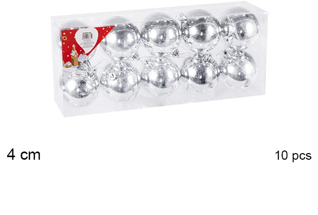 Pack 10 bolas prata brilhantes 4 cm